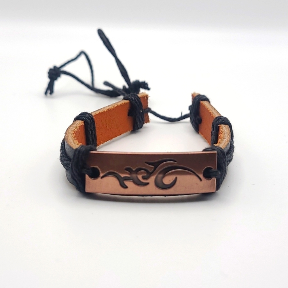 Velocity Flame Rider Bracelet – Flaming Motorcycle Glyph on Black Leather (NWOT)